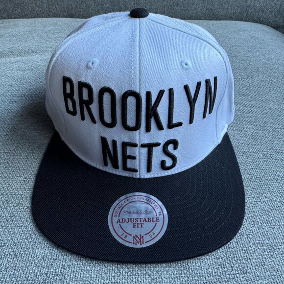 Mitchell Ness Brooklyn Nets Snapback Hat Cap Natural / Black Adjustable Fit New